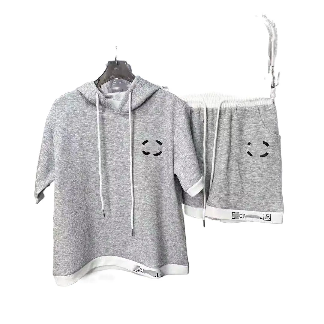 Women hooded logo letter embroidery loose short sleeve desinger sweat shirt and shorts twinset tracksuit SML