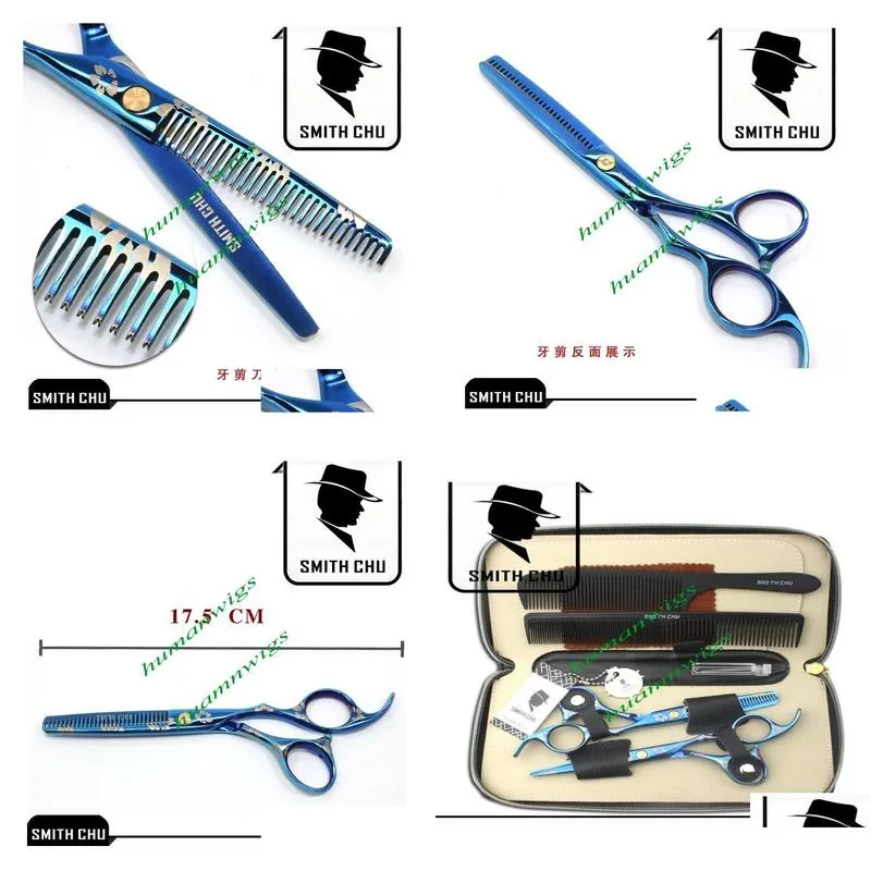 Forbici per capelli umani da 60 pollici di diradamento da taglio a taglio blu sakura pattern Smith chu jp440c New LZS00095934785 Prodotti di consegna a goccia OT7Z6