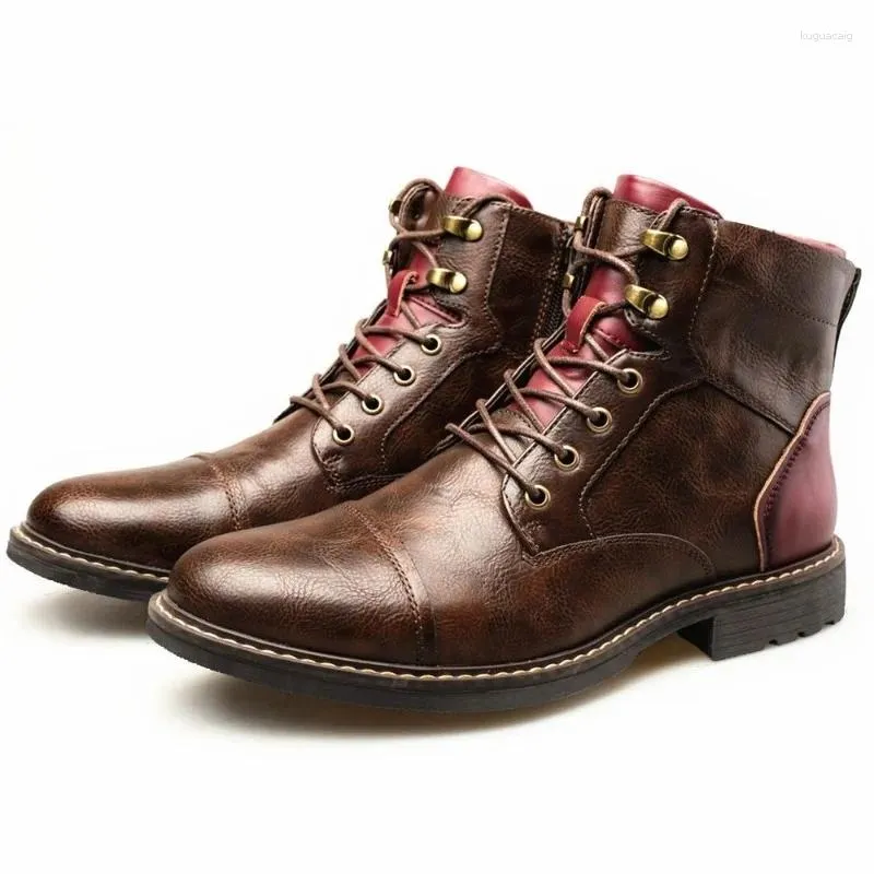 Boots Spring Vintage Shoes Mens Genuine Leather Men Hard-Wearing Motorcycle Man Zip Working