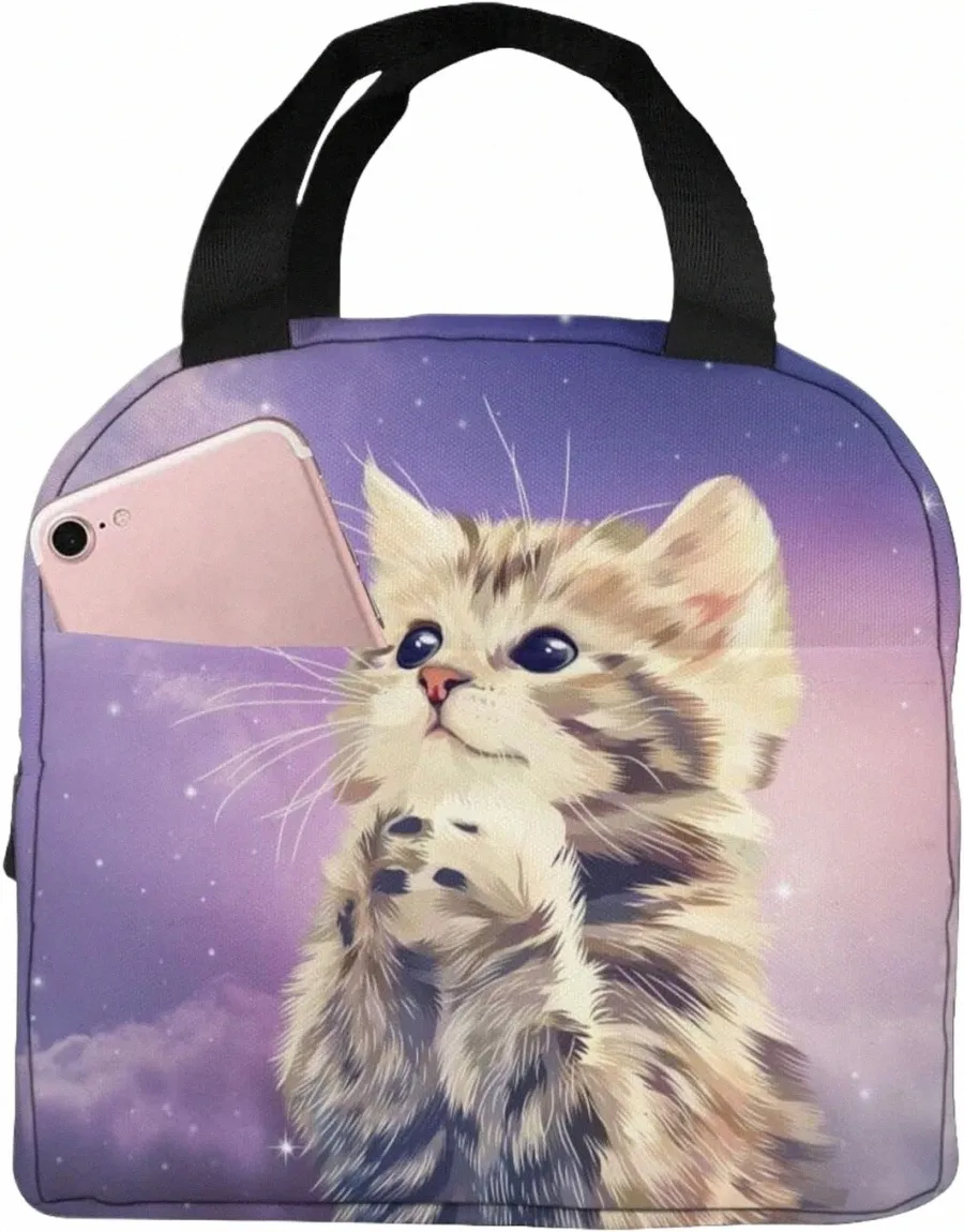 Sac à lunch Galaxy Cat Boîte à lunch isolée portable Filoter Thermal Farine Tote pour les femmes Travail Picnic Beach X7Je #