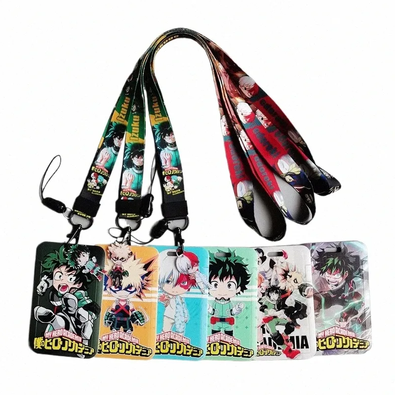 1 Stel anime card cases kaart lanyard sleutel lanyard cosplay badge id kaarten houders nekbanden sleutelhangers mijn helden academie v1ms##