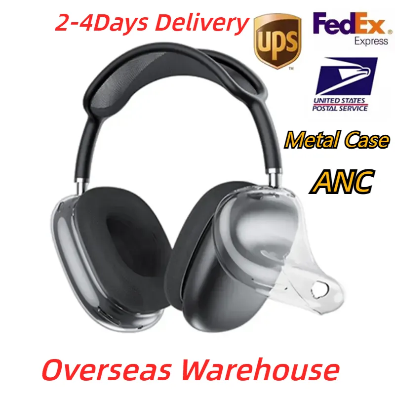 Metallfodral med ANC för AirPods Max hörlurtillbehör Transparent TPU Solid Silicone Waterproof Protective Case Air Pod Maxs Hörlurar headset Cover Case