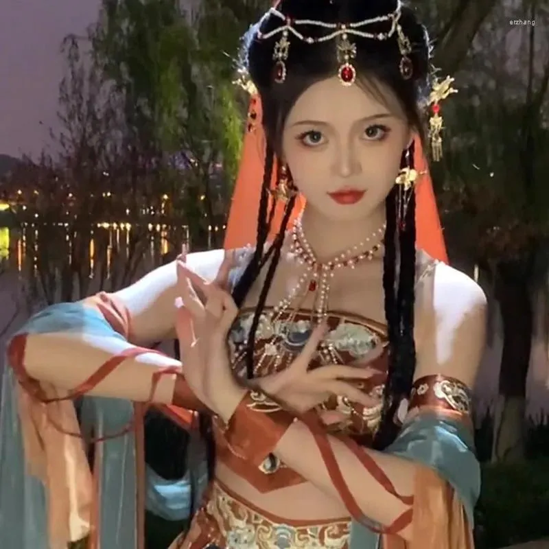 Scenkläder förbättrad broderi exotisk stil Hanfu Han Elements västerländska regioner Set Classical Flying Dance Dress Princess
