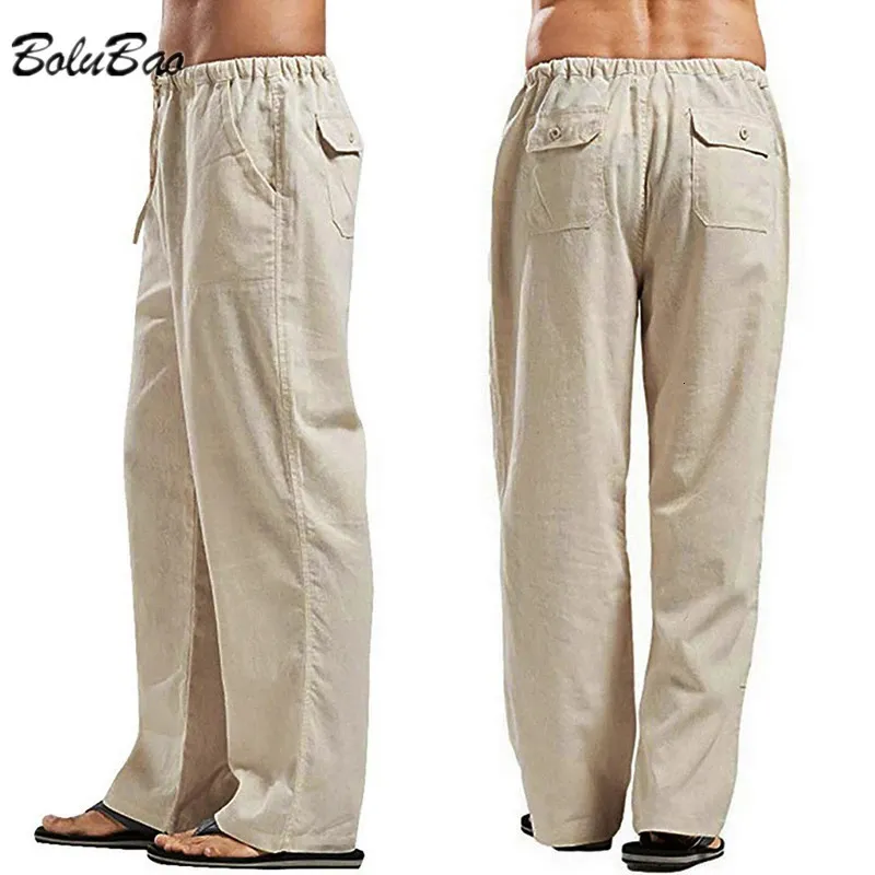 Bolubao Men d'été pantalon en lin de couleur unie multiple