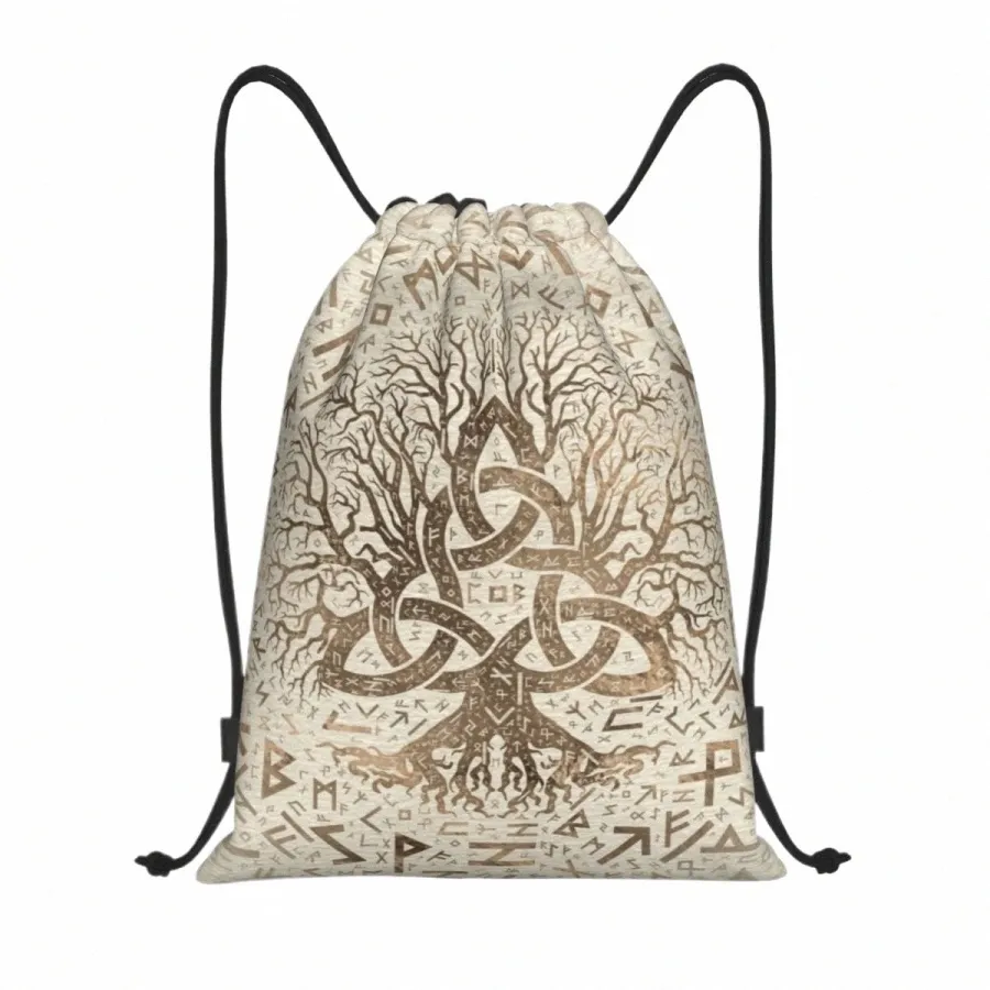 Tree of Life avec Triquetra et Futhark Pastel Gold Trawstring Backpack Sports Gym Sac Viking Norse Yggdrasil Shop Sackpack O4QX #