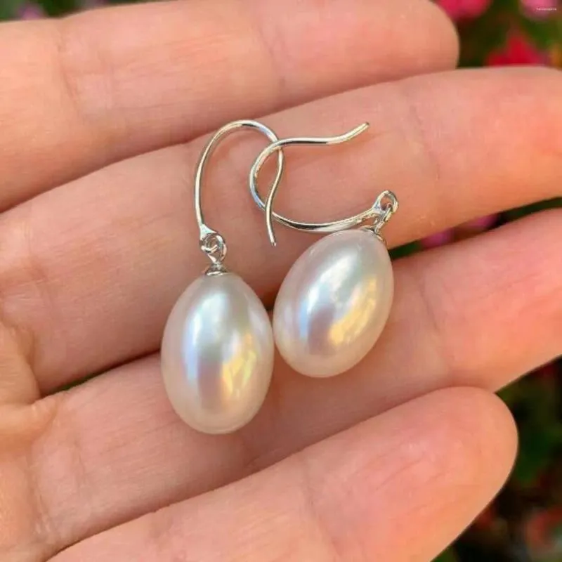 Orecchini penzolanti naturali da 13 mm per goccia bianca acqua dolce barocca Pearl 925 Silver Lucky Ringrazia