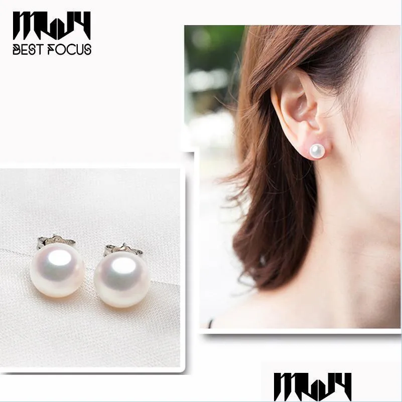 Stud Pearl Earrings 925 Sterling Sier 6-10 mm vit sötvatten runda för kvinnor bröllop smycken jul droppleverans dhgarden dhxqw