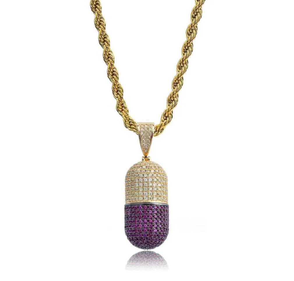 Le collier de pilule Hip Hop peut ouvrir des capsules pendentif pendentif collier en cuivre zircon en zircon glacé unisex3024514