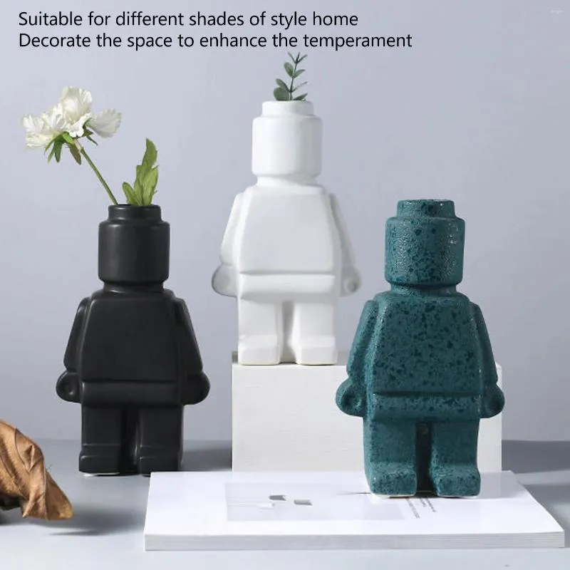 Vaser Little Robot Flower Vase Entryway Ornament Harts Dekoration för hemmakontoret