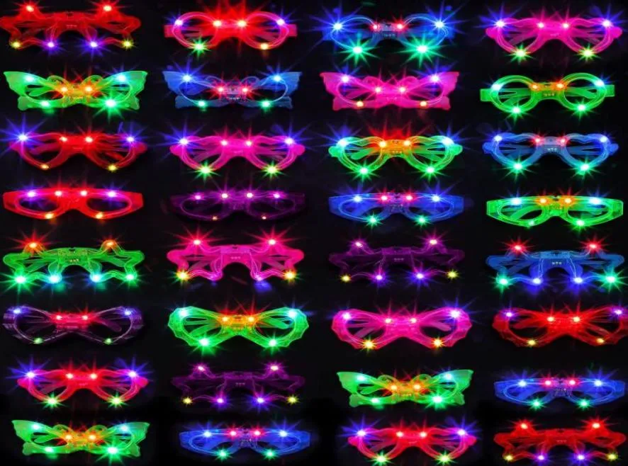 Óculos iluminados crianças LED RAVE Toy Flash Butterfly Star Heart forma