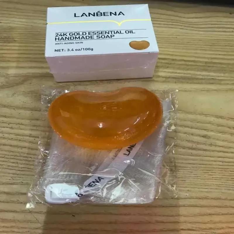 Sabonete artesanal Lanbena 24K Sabão de ouro de ouro 100g de limpeza facial de óleo essencial hidratante sabonete de óleo da árvore com espuma nova 240416