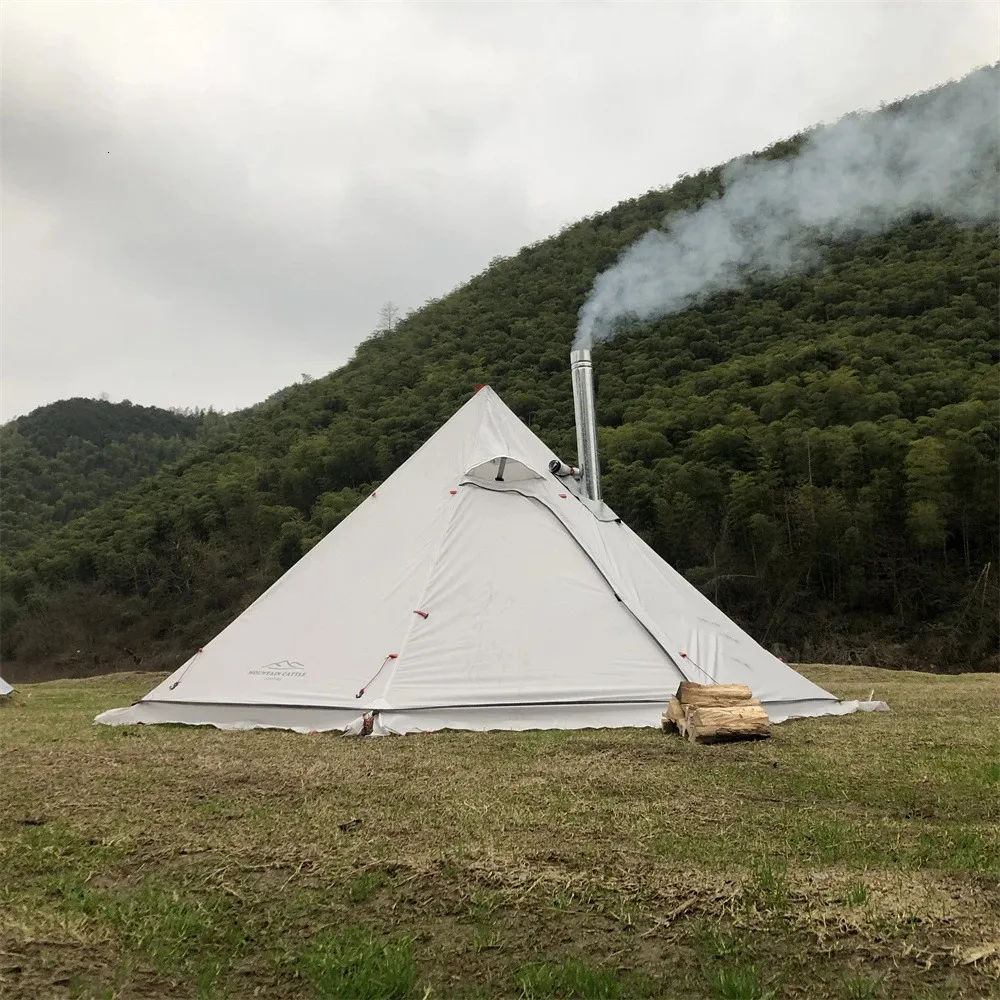 105x 52 Tenda de acampamento ao ar livre Pirâmide à prova d'água à prova d'água com buraco de chaminé para caminhada em família 240416