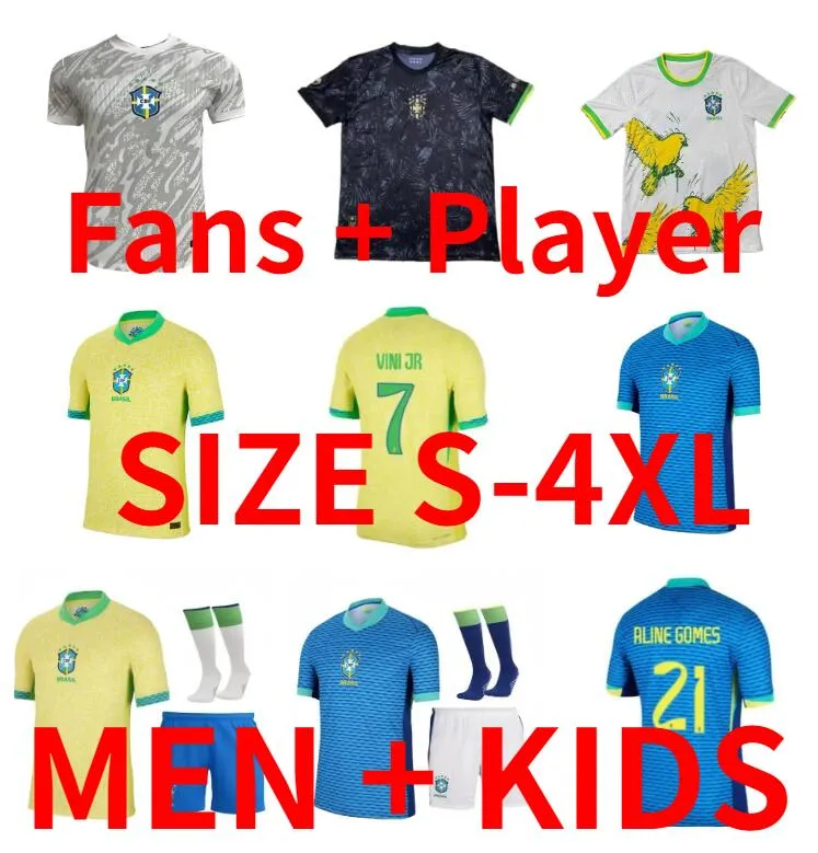 2024 2025 Jerseys de football du Brésil 24 25 Player Version Femme Endrick Camiseta de Futbol Casemiro G.Jesus Football Shirt Maillots Richarlison Vini Jr Men Kids Neymar Jr