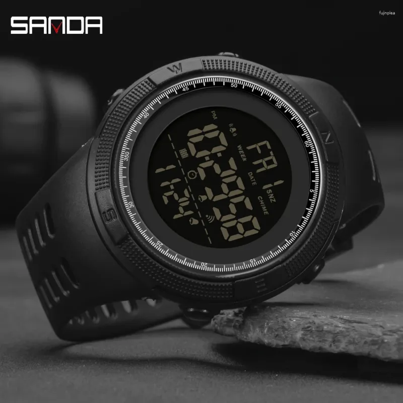 손목 시계 Sanda Luxury Men 디지털 손목 시계 패션 LED 디스플레이 남성 실리콘 PU 밴드 남성 스포츠 워치