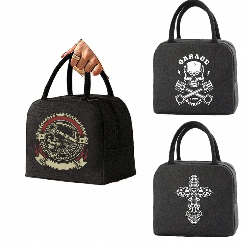 Borsa per il pranzo Skull Stampa di stampa Picnic Custodia Terma portatile per bambini Pranzo Box Bento Pranzo Pranzo Borse di stoccaggio del cibo E4VQ#