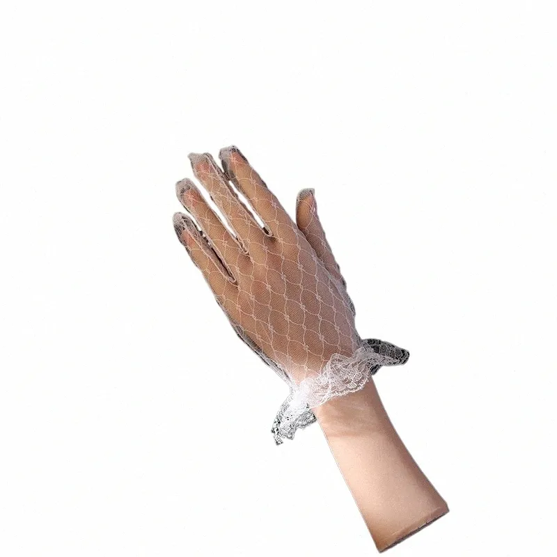 Witte vingerzettige korte bruidshandschoenen, transparante polslengte bruiloftshandschoenen, geschikt voor de bruiloftsadministraties voor vrouwen T0XP#