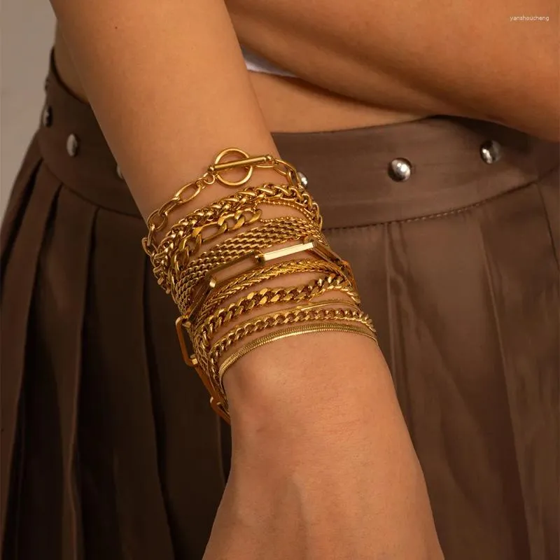 Bracelets de link Cocoguchi Vacar de aço inoxidável Vaccum 18K Gold Plated IN Style Titanium Correios de mão vintage Jóias de luxo para mulheres