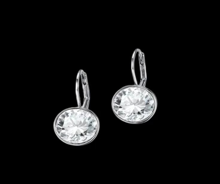 Brincos de prata Bella Stud para mulheres Cristal branco de brincos austríacos Brincos de jóias de escritório de casamento New5792349