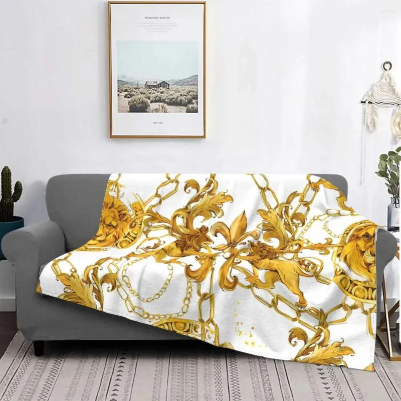 Decken Luxus Textile Decke Goldener Löwe und Damask Fleece Flanell Frühling Herbst süßer dünner Wurf für Autoplüsch -Quilt