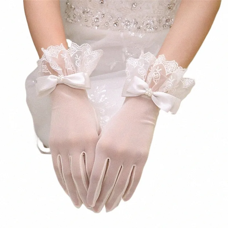 Xianmei Ny brudbröllop Dr Lace Gloves Wedding Open Finger Gloves White Spets Medium Längd Slim Wedding Gloves Simple T26L#