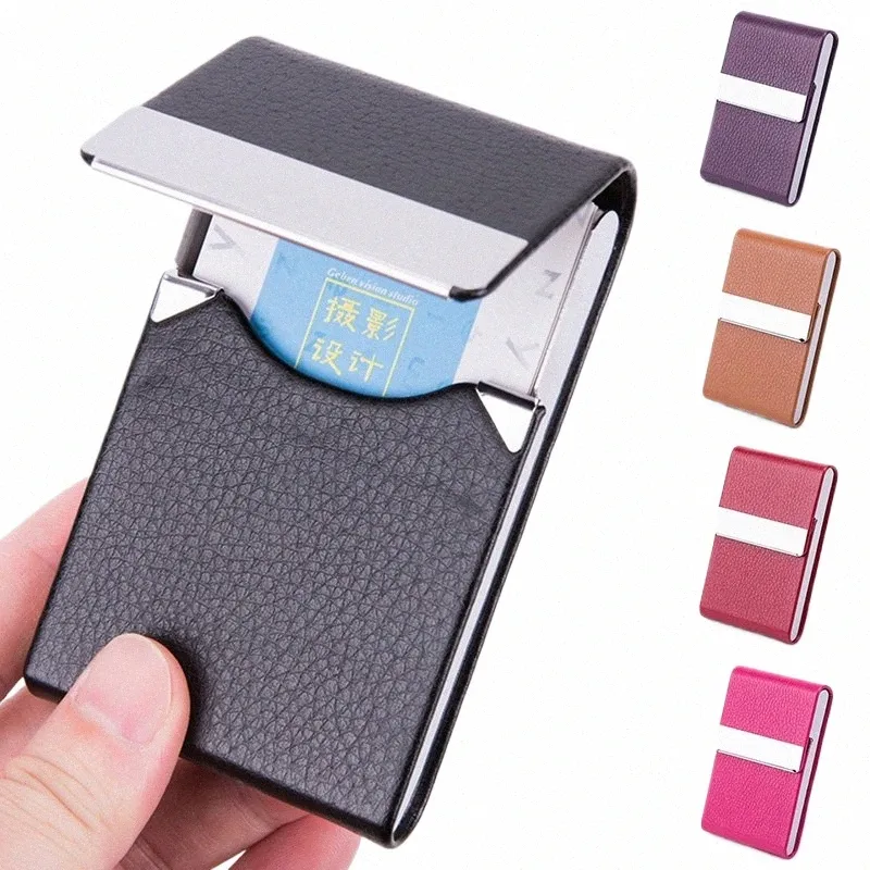 PU LEATHER BUSIN CORT HOLDER MED MAGNETISK BUCKLE SLIM POCKT NAMN CORD HOLDER Stainl Steel Credit Card ID Box O9SR#