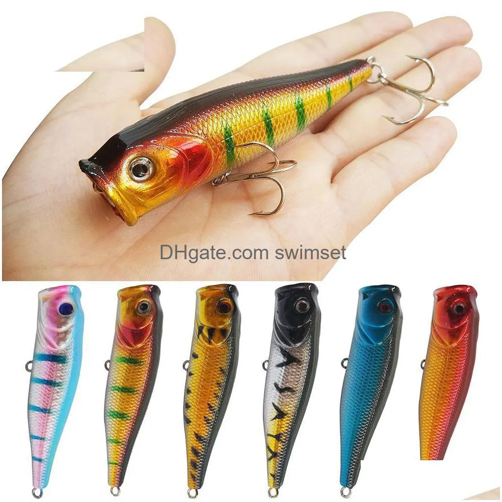 Lures de pêche Topwater Floating Popper Popper Lure Hooks Bait Bass Crankbait Drop Livrot Dhcxh