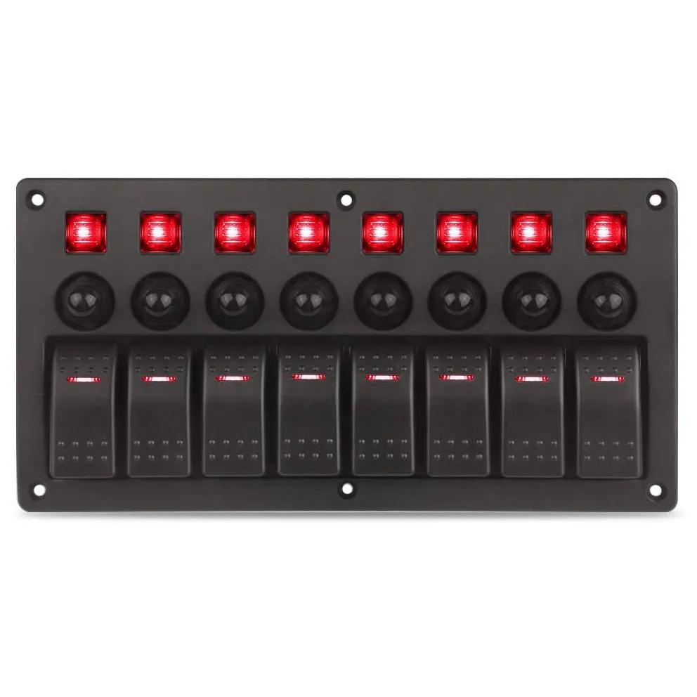 24V 12V Anahtar Panel 8 Buttons Gang Araç Işıkları, Tekne Kamyonu Römorku için Karavan Aksesuarları Kriper Sigorta Kılıfı Göstergesi Marine