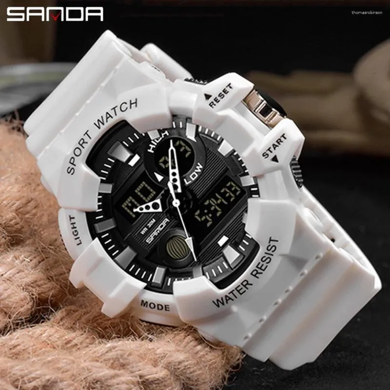 Armbandsur Sanda 780 Original Big Men's Sports Alarm Clock Quartz Waterproof Dual Display Watches Relogio Masculino