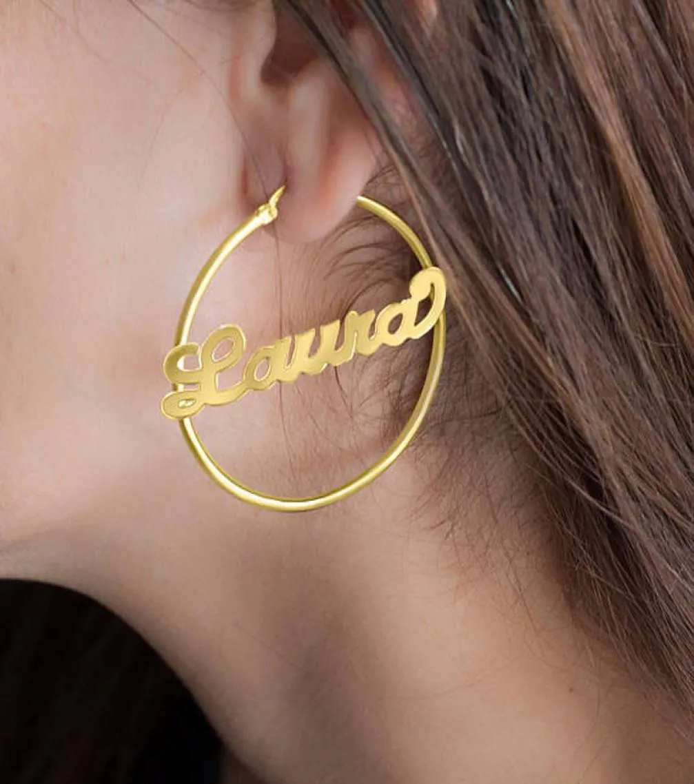 3070 MM Big Hoop Earrings For Women Personalized Name Custom Jewelry Stainless Steel Rose Gold Earings Fashion5479746