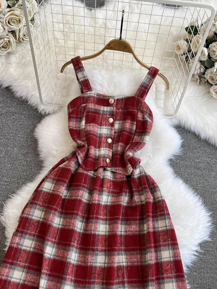 Womens Plaid Woolen Dress Casual Spaghetti Strap 2024 Streetwear From Dahuangtao 27.74 In Bulk DHgate.Com