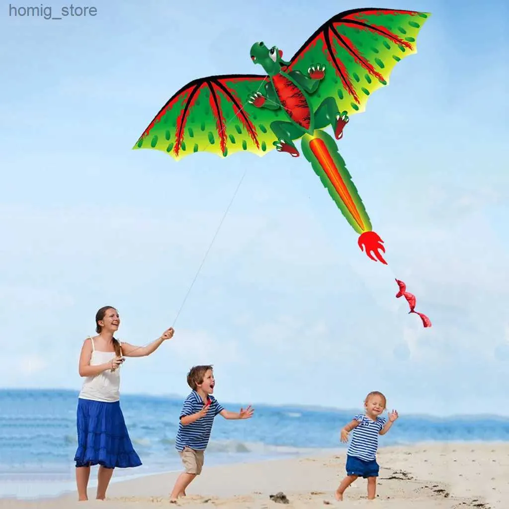Green Dinosaur Kite Winged Dragon Triangle Pilot Kite Outdoor Flying Parents Childrens Sports pipa Professional Kite Cometa Gigante Y240416