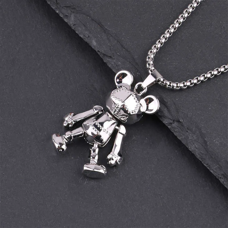 Activiteit titanium staal digitale beren ketting gepersonaliseerd hiphop hanger paar lange veelzijdige trui ketting internet populaire heren en dames ketting