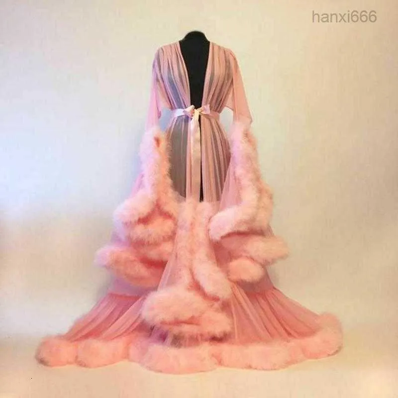 Robe de nuit sexy de luxe décontractée Femmes Kimono Maxi Mesh Mesh Fur Babydoll Party Sleepwear Sleeping-Corning Robes