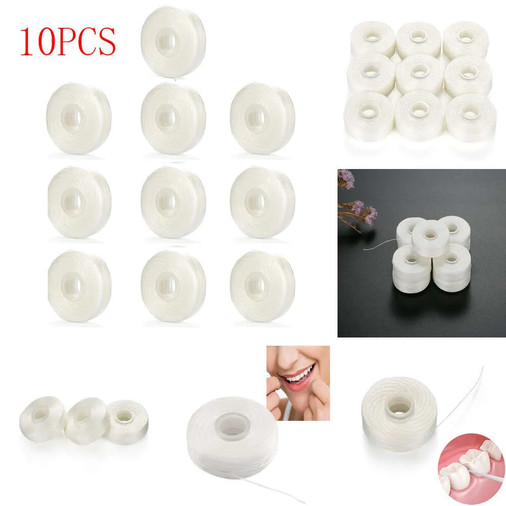 Nouveau 10rolls Flosser Bouppe intégrée Cire de cire de menthe aromatisée Europe Remplacement Fil plat dentaire Floss 50m / rouleau