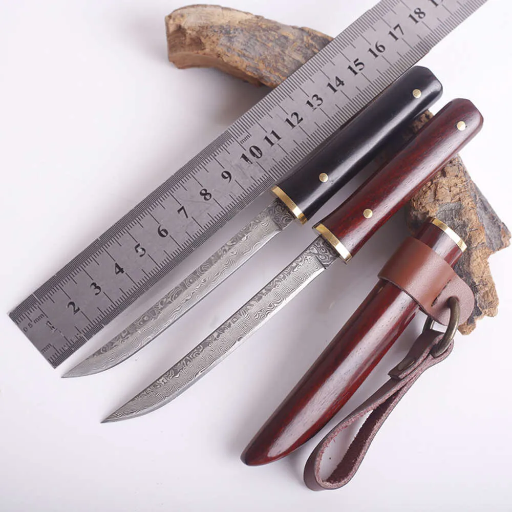 Damascus Steel Outdoor High Hardness Mały prosty górski nóż przetrwania przetrwania kempingu