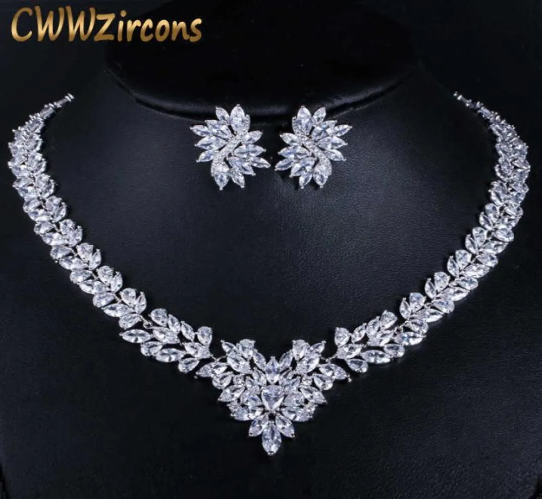 CWWZircons Super Luxury Bridal CZ Sieraden Wit goudkleur Afrikaanse bruiloft Kubieke zirkonia kralen sieradensets voor bruiden T146 H10226086731