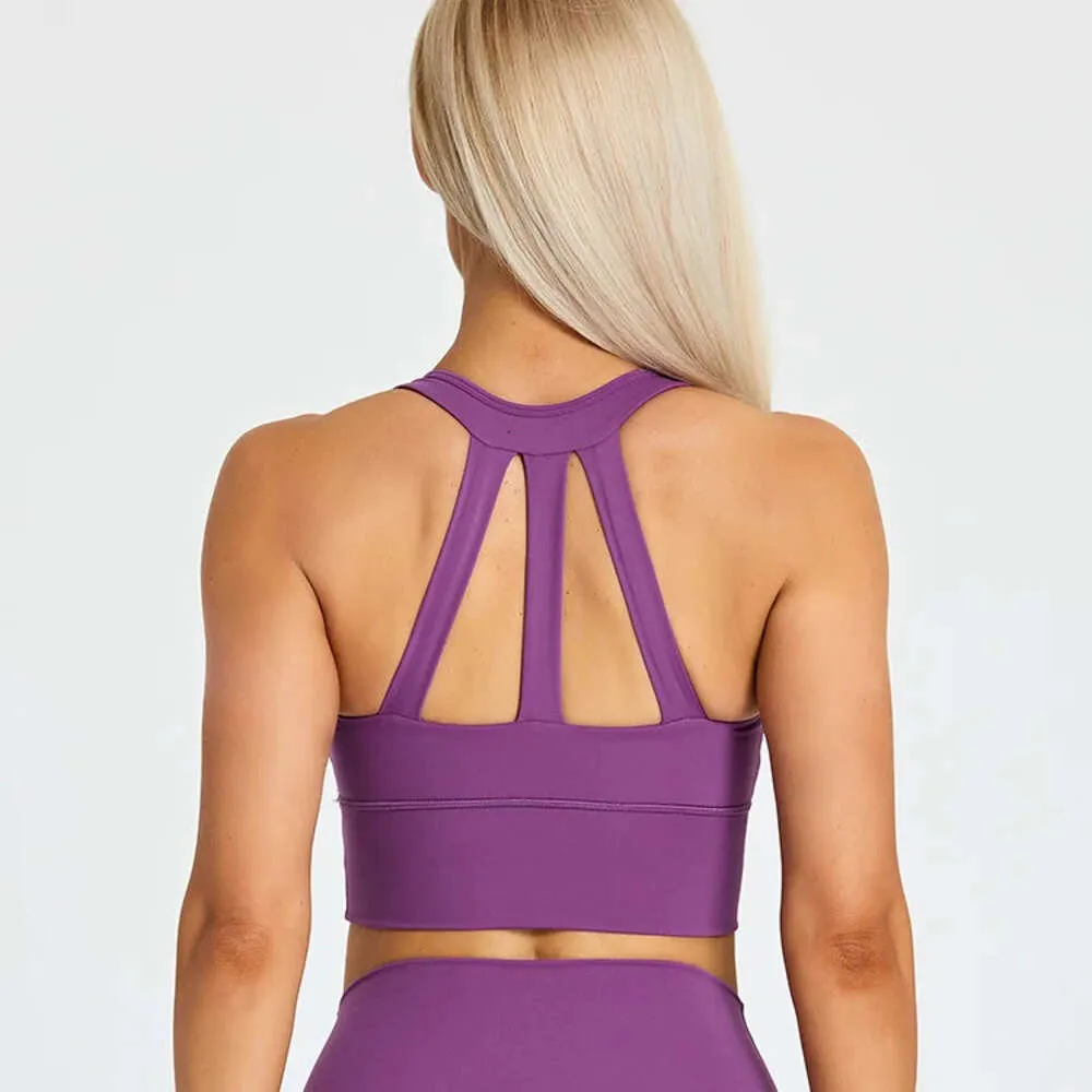 Longline a stringa Lu allineare reggiseno sportivo in nylon spazzolato per donne palestra piegatura imbottita imbottitura a impatto medio allenamento canotta canotta attivo indossare limone palestra