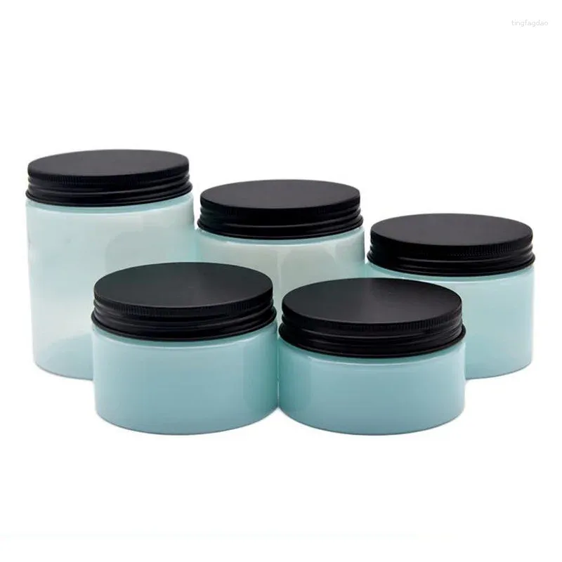 Storage Bottles 22Pcs Cosmetic Containers Cream Pots Black Aluminum Lid Empty Ligth Blue Plastic Jars Wide Mouth Bottle 100G 120G 150G 200G