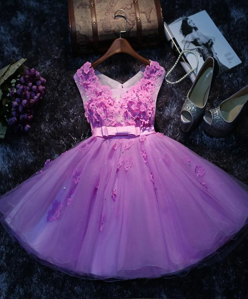 Spring Pink Party Dresses For Girls Teens With Appliques Beads Bow A Line Short Cocktail Gown Tulle Short Prom Dresses Evening Wea3458192