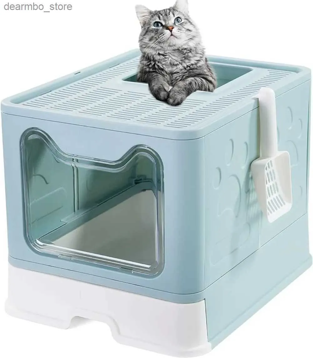 Cat Carriers Crates Houses Lare Litter Box with Cover and Top Siftin lid for Medium and Bi Cats Hih-Sided Cat Litter Pan with Scoop Enclosed Cat Box L49