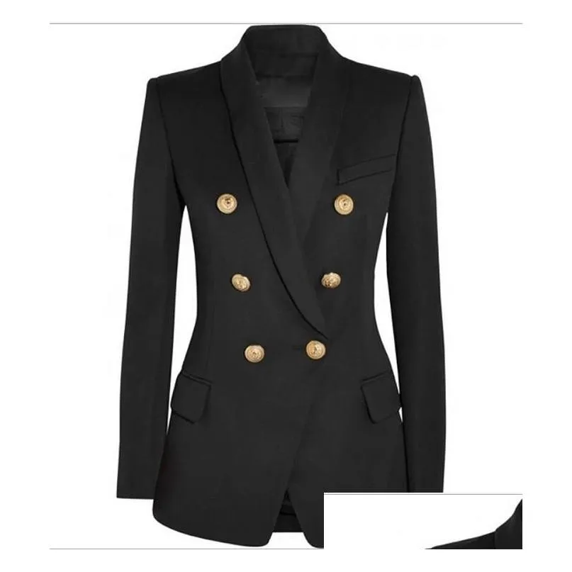 Feminino feminino blazers premium novo estilo de alta qualidade design original design de peito duplo flechles fivelas metal blazer gola de xale ot2k4