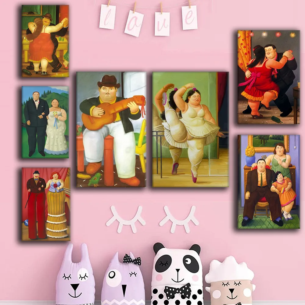 Fernando Botero Stampe Fat Coppia FAT Wall Art Poster Poster Ballet Tela Stampe Classico Pittura ad olio Fungola Funny Wall Picket per soggiorno Camera da letto Decorazioni per la casa