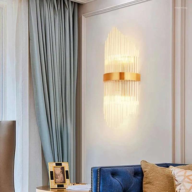 Vägglampa modern minimalistisk glaskristall leds guld inomhus vardagsrum sovrum sovrum lampor veranda sconce lampe luminaria