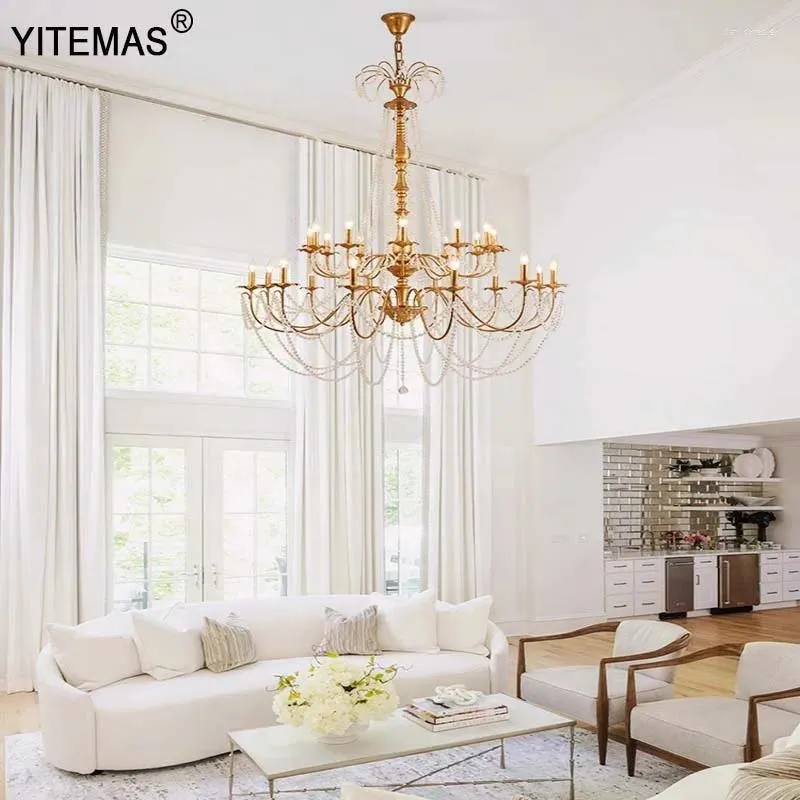 Chandeliers American Duplex Living Room grand lustre country vintage Villa Villa haut plafond Hall Crystal Light