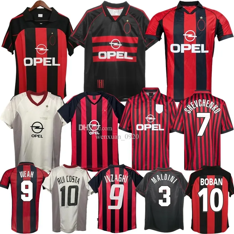 1998 1999 2000 Shevchenko Maldini Retro Soccer Jerseys 99 00 2002 2003 Bierhoff Milan Vintage Classic Rivaldo Boban Gattuso Home Football Shirt