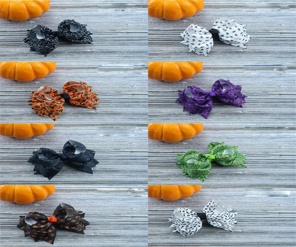 16 Colors Halloween Styles Flower pumpkin hairbows Barrettes girls hairclip Boutique Bowknot Hairpins hair accessories gift FJ6723565208