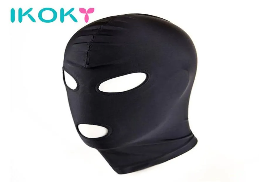 Ikoky Sexy Head Mask Slave Erotic Toys Sm Bondage Retenue Hood Mask Black Adult Games SexedGear Sex Toys For Couple S9242204216