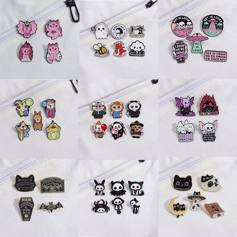 Бруши 4-6шт/сет панк-панк-хэллоуин бруш эмалевой штифт Skull Skulet Bat Witch Decorative Late Badges Jewelry Accessory