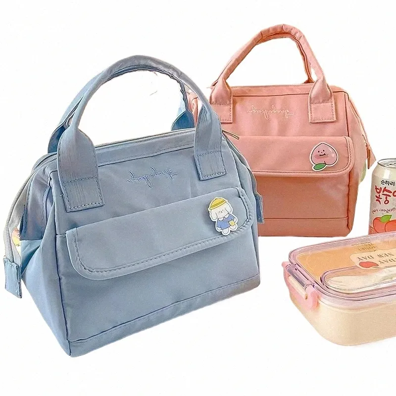 Sac à lunch portable pour femmes sacs de rangement de nourriture imperméables de haute capacité avec goupille de badge 2022 Nouveau étudiant thermique à lunch Picnic I1H0 #