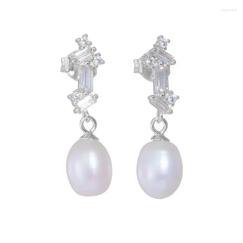 Dangle Earrings Fine Jewelry French Vintage High Quality Zircon Pearl 925 Silver 18k Gold Plated Women Freshwater